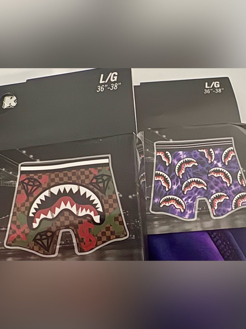 2 Pairs NEW In Pkg Checker Diamonds & Fangs Boxers Briefs Men's Size LARGE Krush